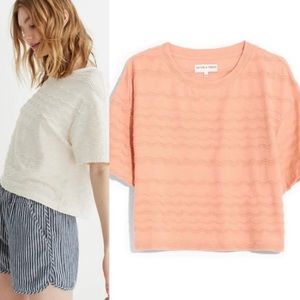 Madewell Texture & Thread Scalloped-Striped Textured Boxy Top Coral Small L2764